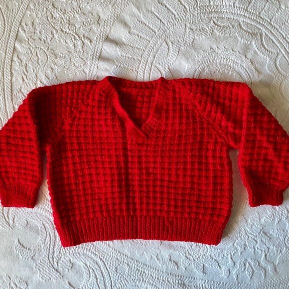 Vintage Red Hand Knit 18-24 Months Baby Sweater - Picture 4 of 7
